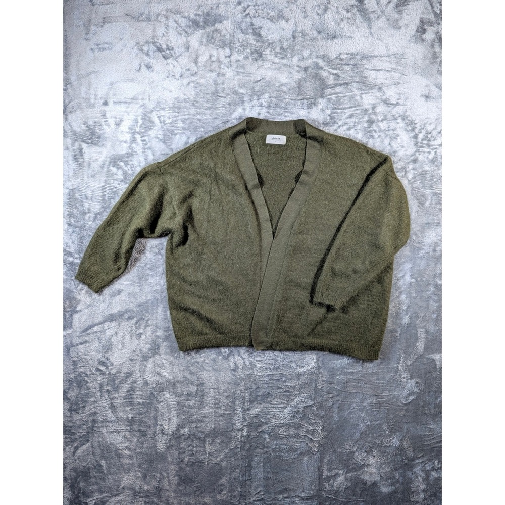 Juslin Olive Green Fuzzy Open Front Cardigan Oversized Soft Knit Sweater XS